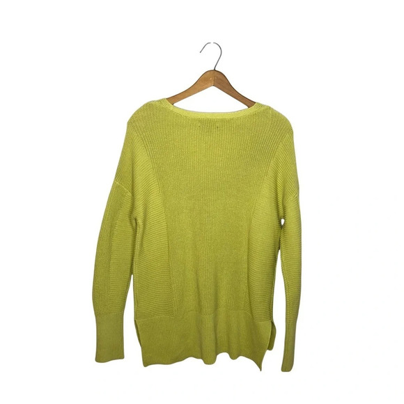RACHEL ZOE Pale Chartreuse Ribbed Knit Button Cuff V Neck Sweater - Picture 5 of 9